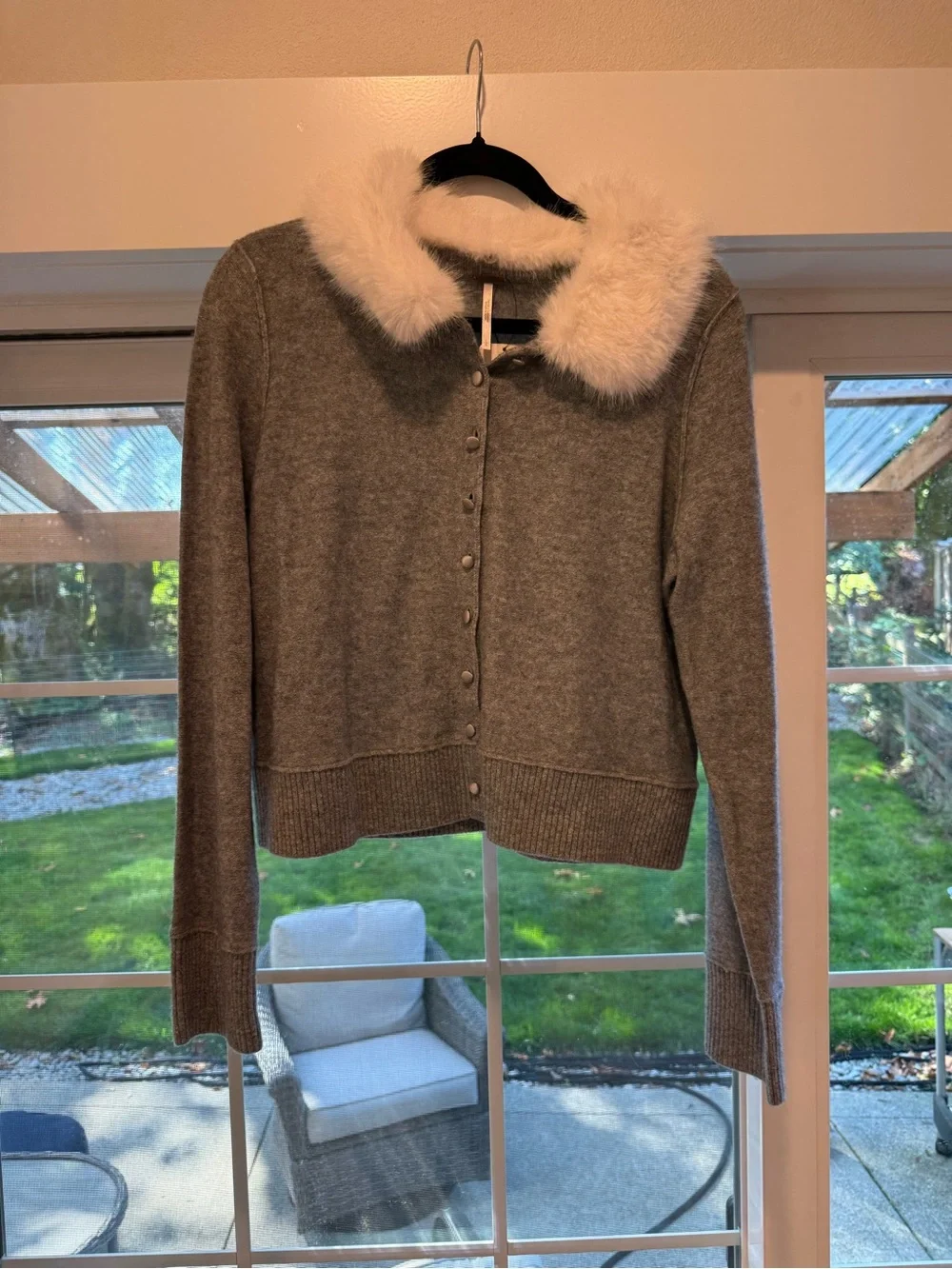 NWT Free People Nocturnal Faux Fur Collar Cardi! Size L